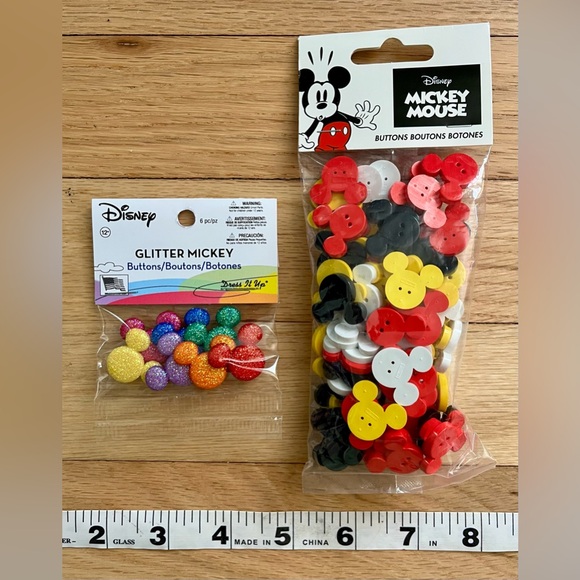 NEW Disney Mickey Mouse Colorful Button Set Glitter and Black/White/Red/Yellow - Picture 3 of 3